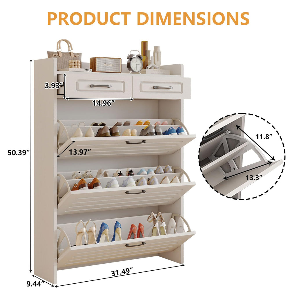 Shoe Cabinet, Narrow Shoe Storage Cabinet with 3 Flip Drawers and 2 Top Drawers, Modern Shoe Rack Organizer Cabinet
