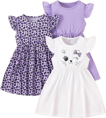 Dresses Toddler Girls Dress Pack Casual Party Print Skater A-line Dress Sundress