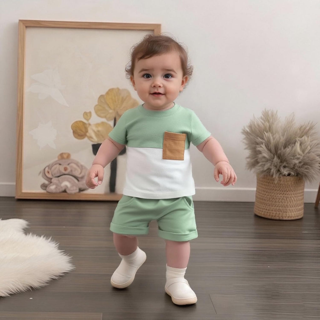 Infant Baby Boy Summer Clothes Outfit Color Block T-shirt Shorts Set