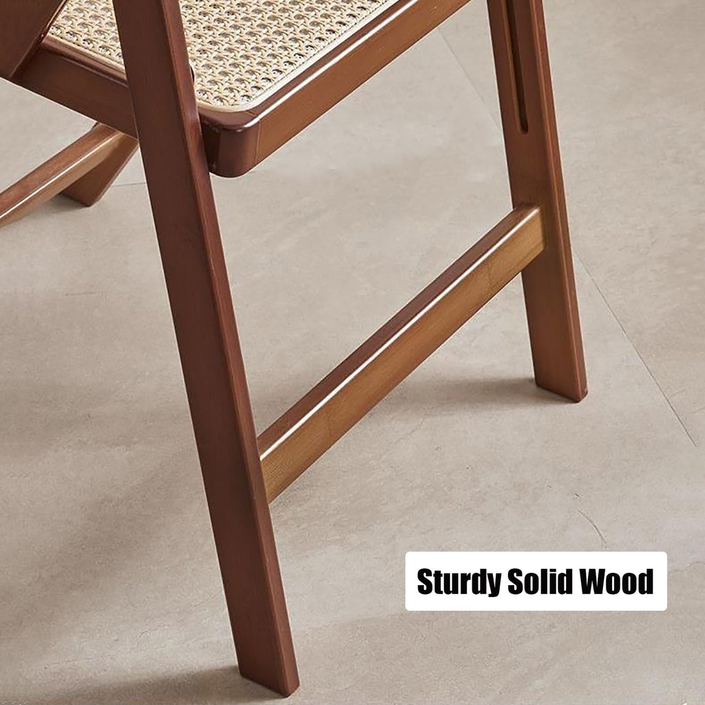 Wooden Rattan Folding Chairs Portable Save Space Kitchen Dining Chair for Balcony Living Room, with Mesh Elastic Seat