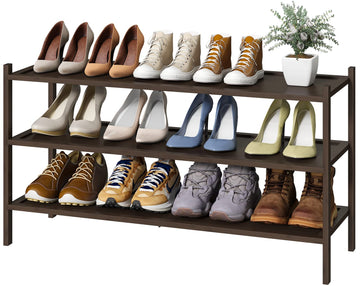 3-Tier Long Shoe Rack, Bamboo Wood Shoe Rack, Stackable | Foldable | Natural, Shoe Organizer Closet, Free Standing