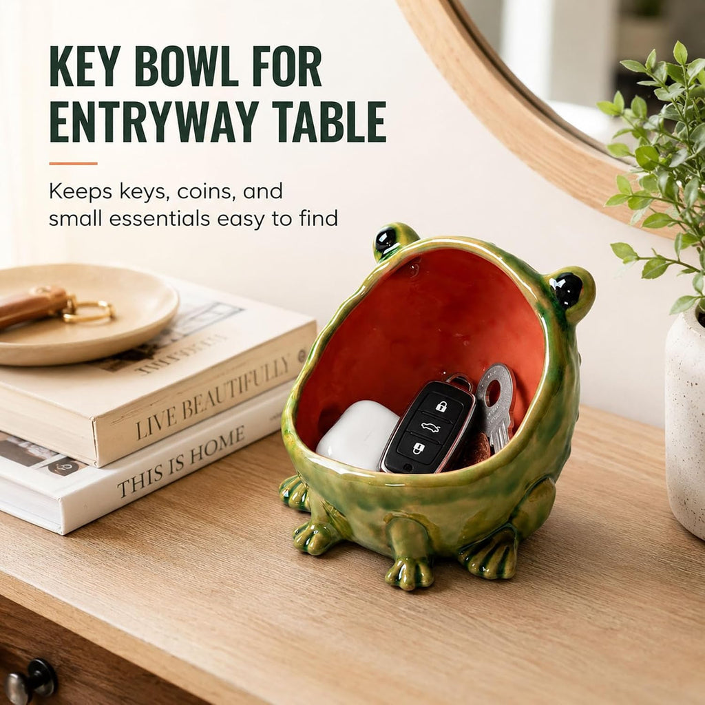 Frog Decorative Bowl, Ceramic Candy Dish Desk, Cute Key Bowl for Entryway Table, Jewelry Dish Ring Holder, Catch All