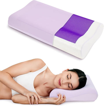 Cooling Gel Memory Foam Pillow, Contour Neck Support, Reversible | Ergonomic Pillow, Removable Washable Cover, For