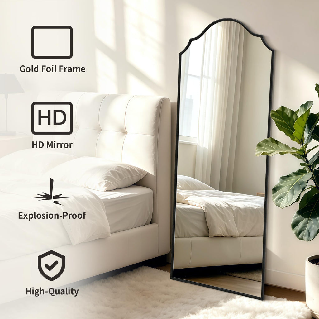 Scalloped Full Length Mirror: 21"x56" Black Arched Floor Mirror