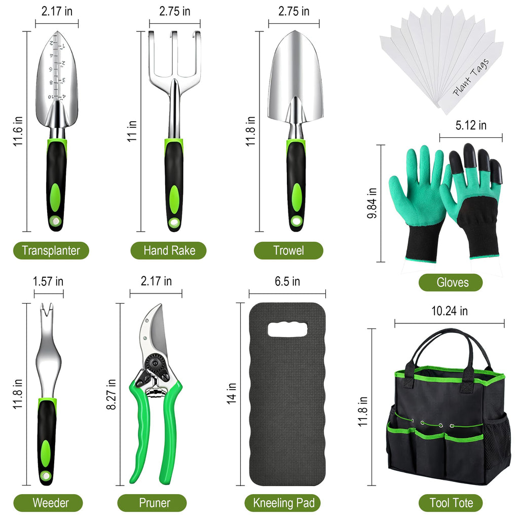 Gardening Tools Set, 23-Piece Heavy Duty Ergonomic Garden Hand Tools with Storage Tote, Knee Pad & Protective Gloves