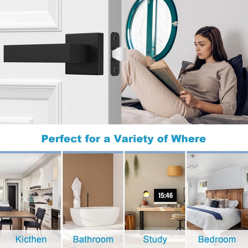4 Pack Passage Door Knobs - Black Door Handle Interior Door Levers