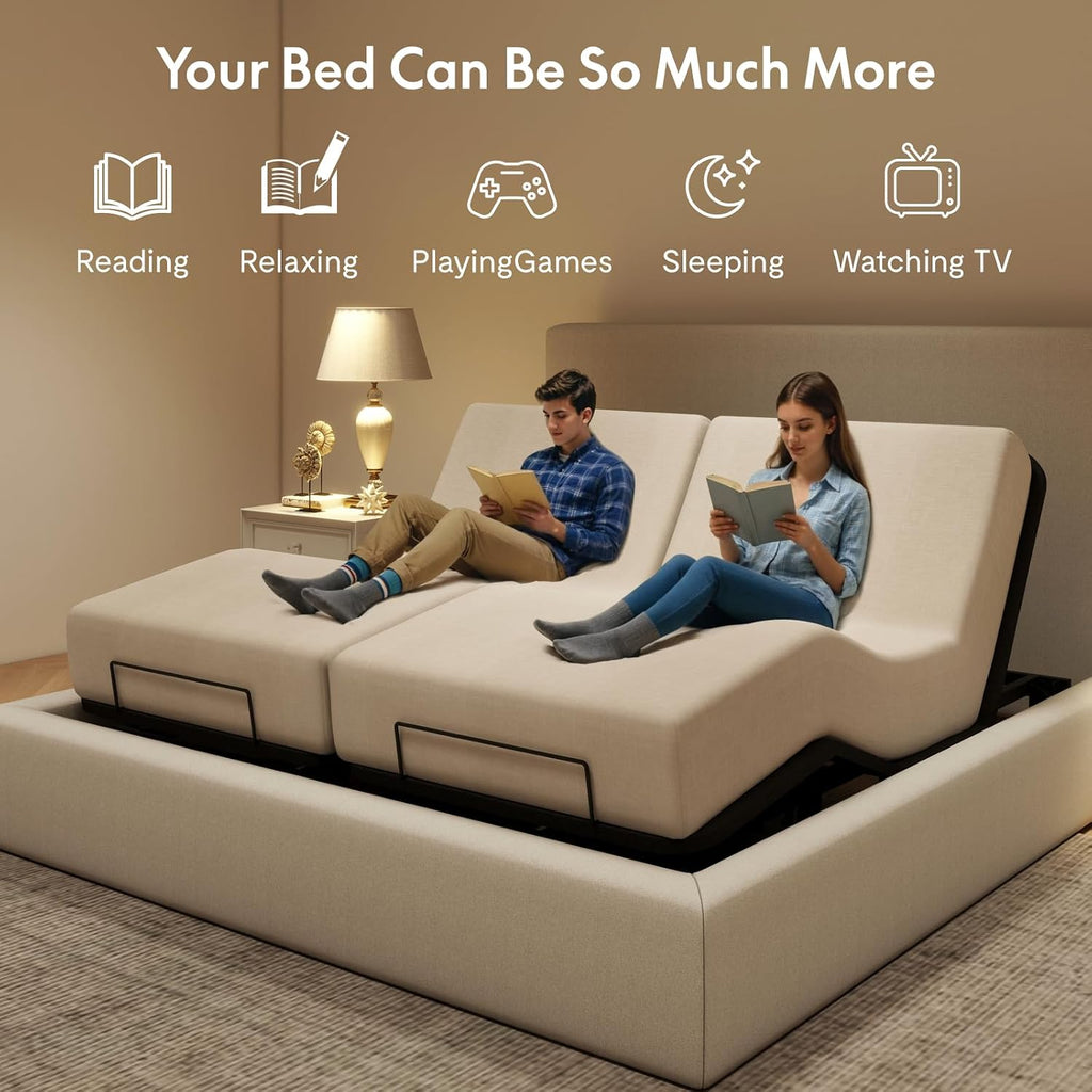 Split King Adjustable Bed Frame Base, Quiet Motor & Easy Assembly