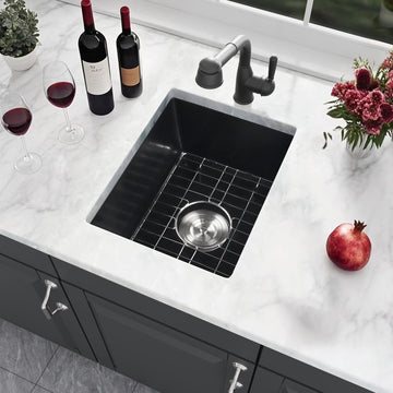 Black Undermount Bar Sink, 16x18 inch Small Kitchen Sink, Quartz Single Bowl Kitchen Sinks, Undermount Granire