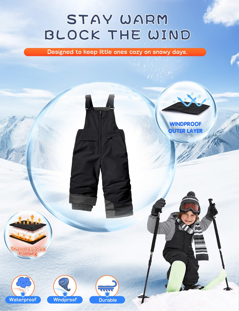Toddler Snow Bibs Unisex Waterproof Winter Ski Pants for Boys Girls