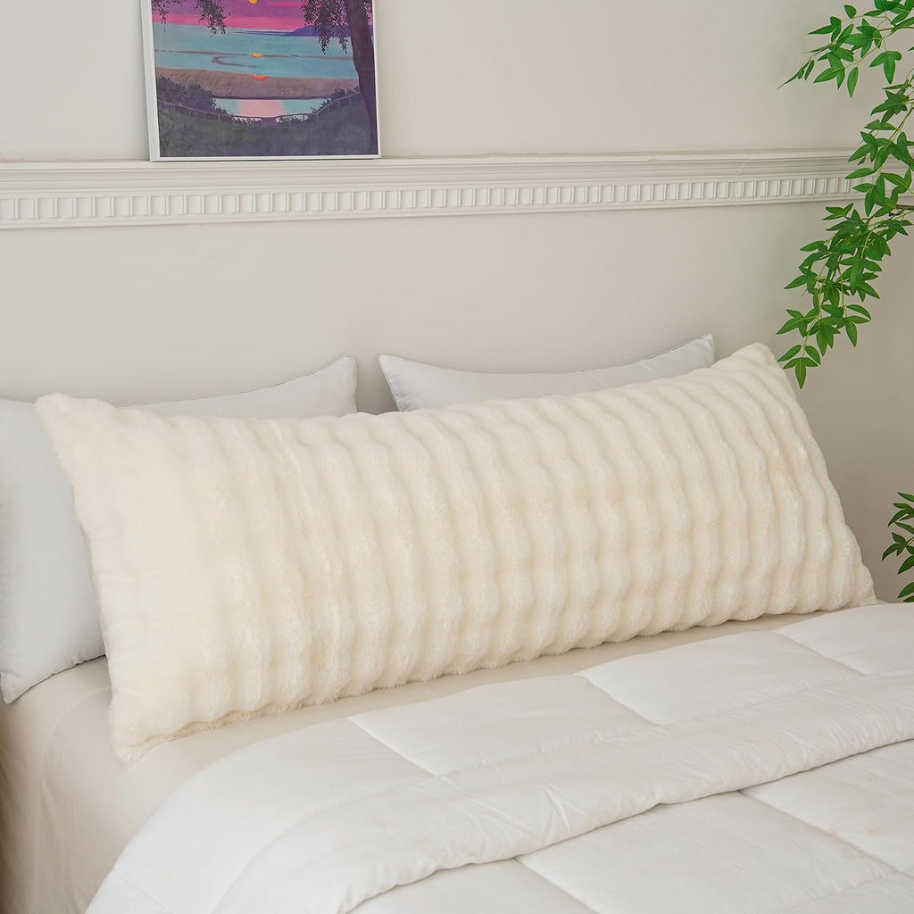 Full Body Pillow with Fluffy Bubble Waffle Carved Faux Fur Removable Cover, Long Bed Pillow Adult 20x54 Inches for