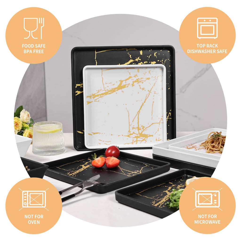 Square Melamine Dinnerware Sets of 12pcs - Black and White