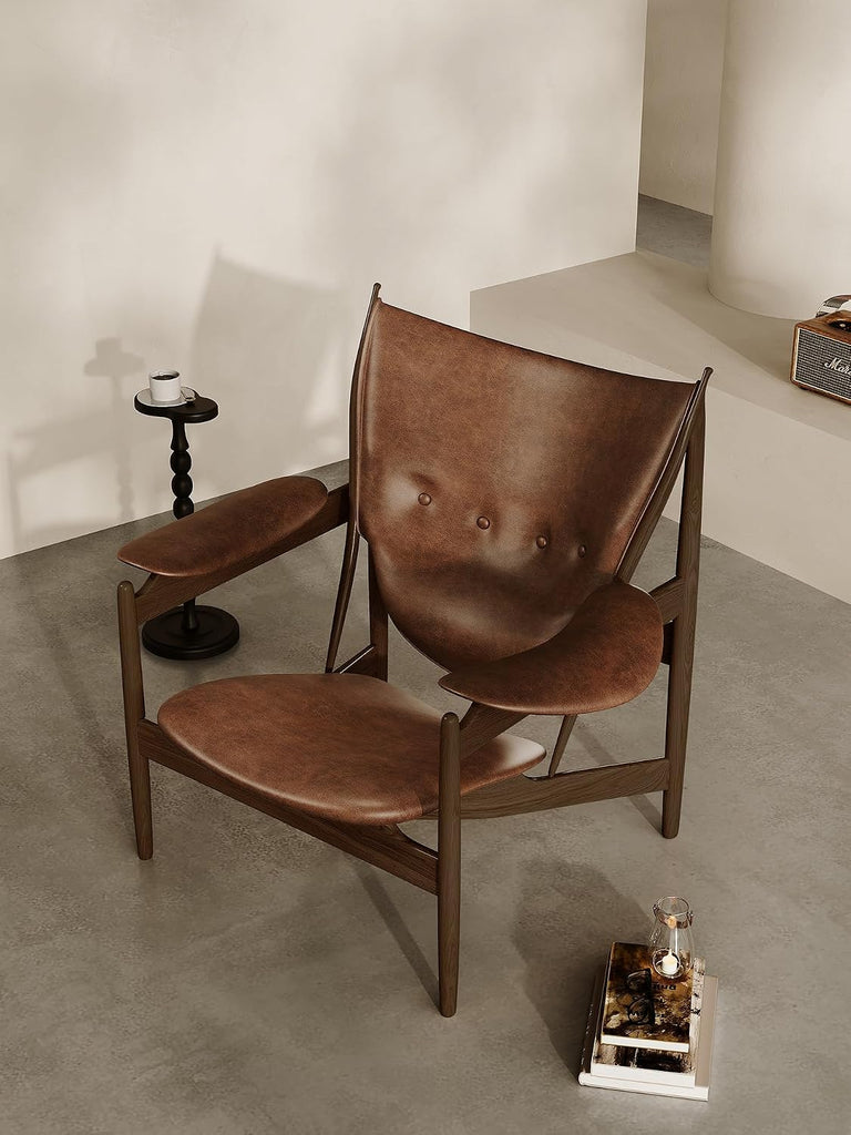 Inspired Chieftain Style Lounge Chair — Vintage Brown Waxed Leather, Oversized 39.4"W