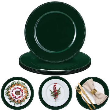 6 Pack Christmas Charger Plates 13" Round with Beaded Plastic Charger Plates Elegant Reliable Reusable for Holiday