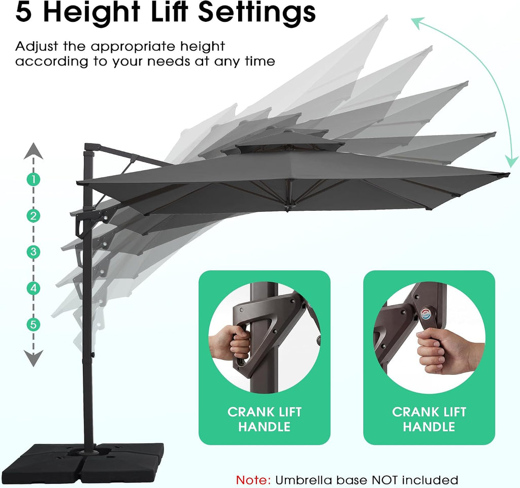 9x9 ft 2-Tier Cantilever Patio Umbrella, Large Square Outdoor Offset Umbrella with Double Top Vent and 360-degree - Gray