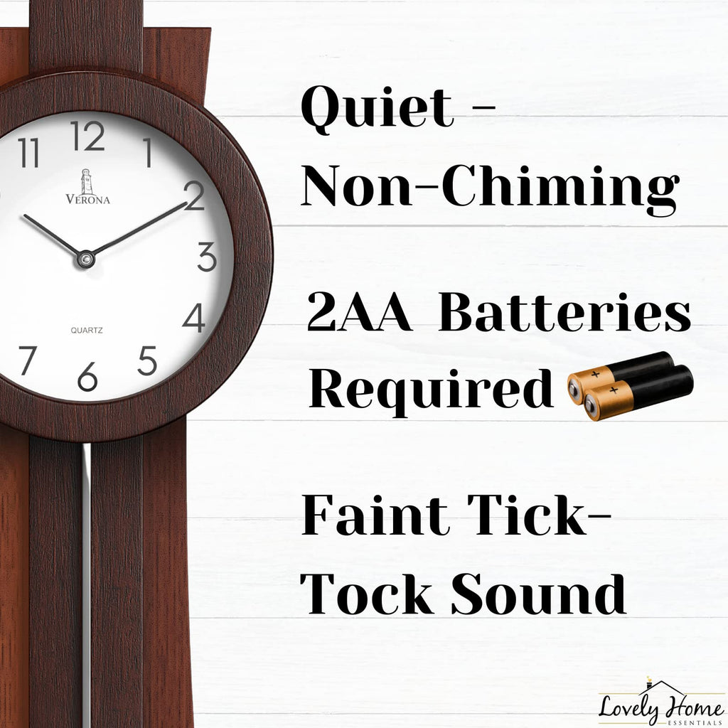 Pendulum Wall Clock Battery Operated, Modern Pendulum Clock Quiet Wooden