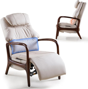 M7 Power Recliner Chair for Adults, Real Leather | Adjustable Lumbar Support & 5-Min Rhythmic Stretch 160° Reclining