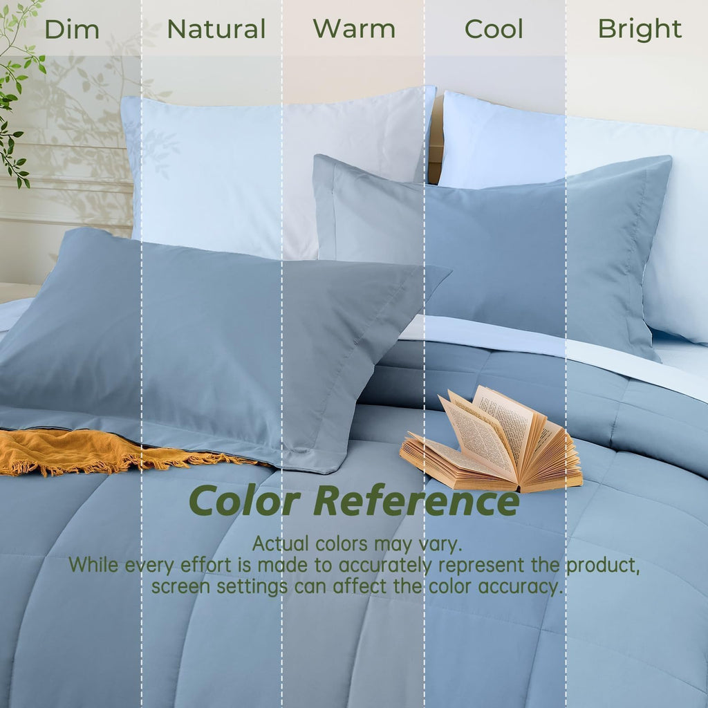 Comforter Set with Sheets - 7 Pieces Bed in a Bag Blue Bedding Sets