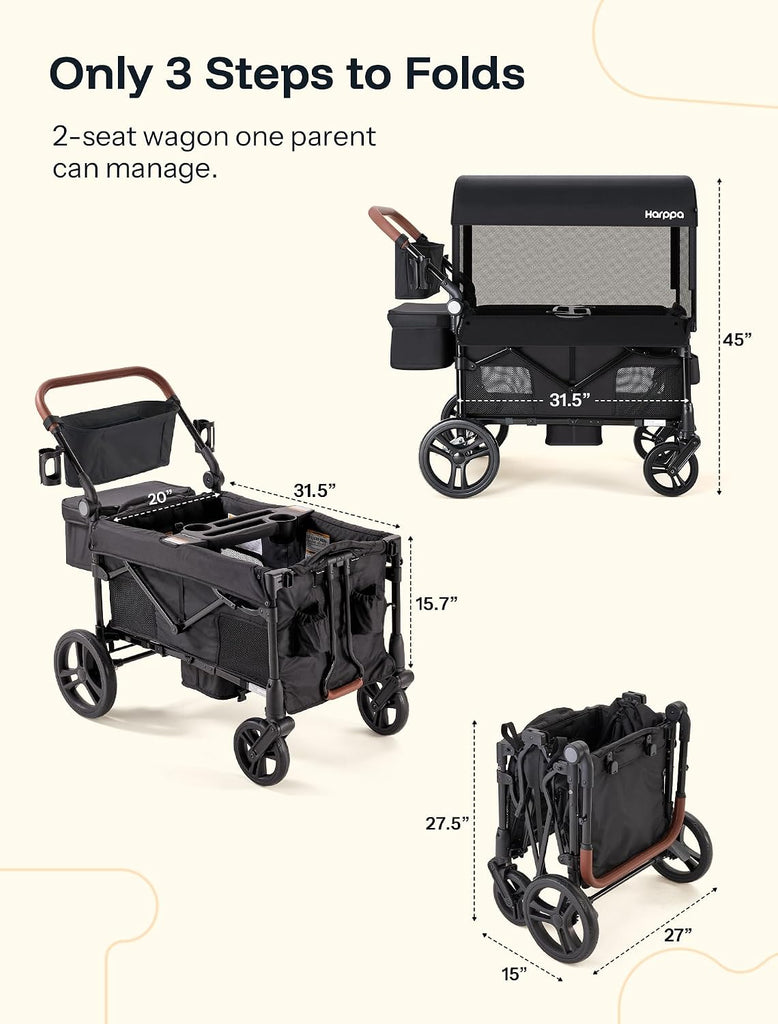 Remy Wagon Stroller for 2 Kids, 180Ibs Capacity with 2 Seater