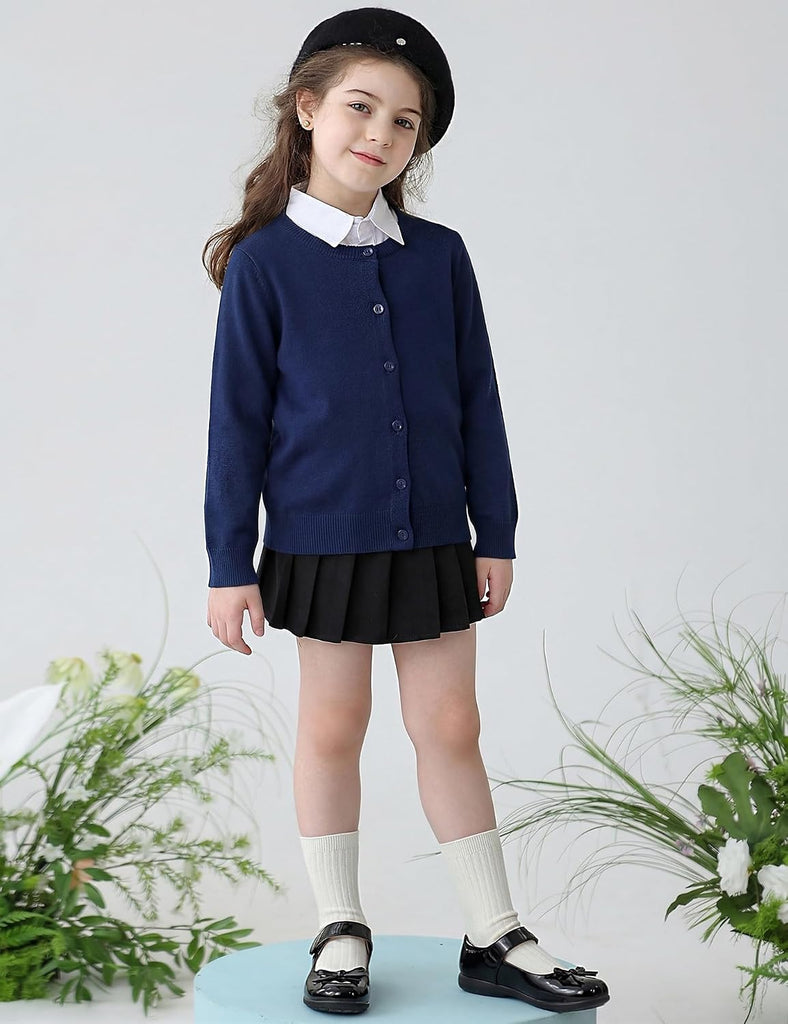 Girls Sweaters Long Sleeve Cardigan Shrug Button Knit School Uniform