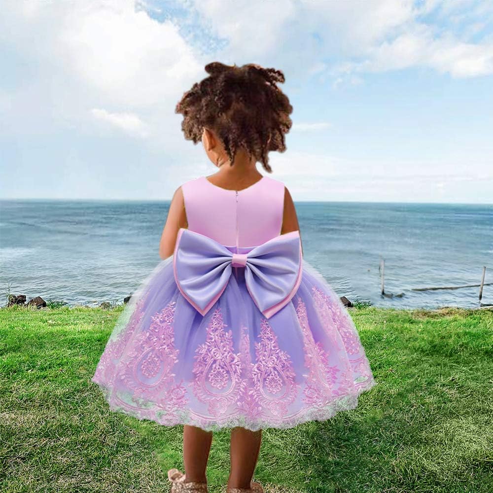 0-6 Years Toddler Baby Girls Pageant Lace Embroidery Dresses Formal Dress with Headwear