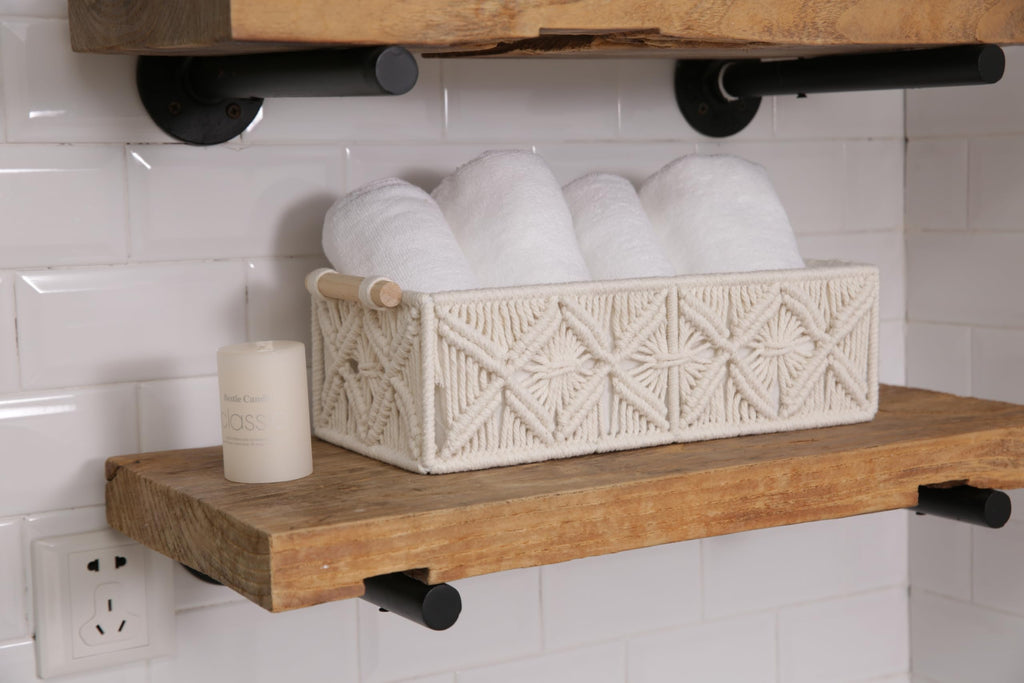 2pc Macrame Storage Baskets, Boho Woven Boxes Org, White