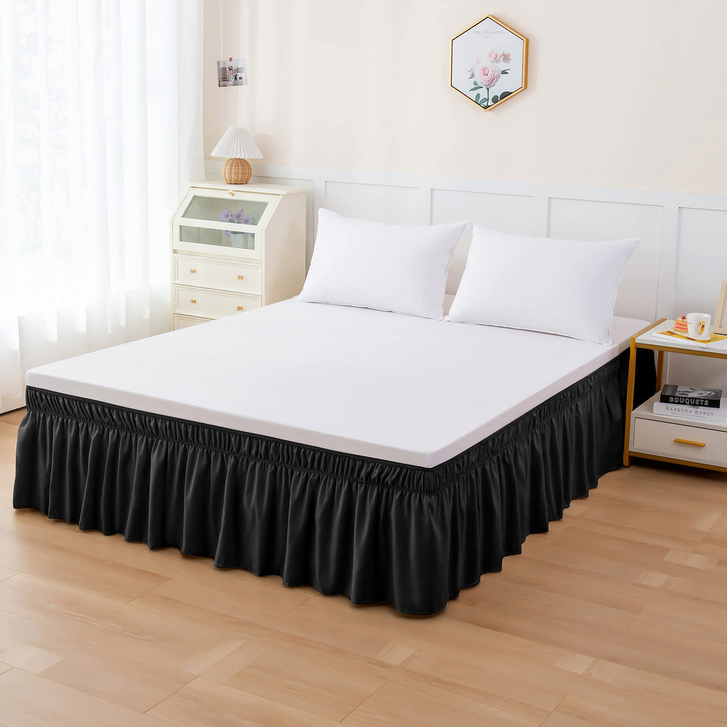 Luxurious Wrap Around Elastic Solid Ruffled Bed Skirt, with 16 Inch Tailored Drop - Easy Fit, Premium Quality Wrinkle