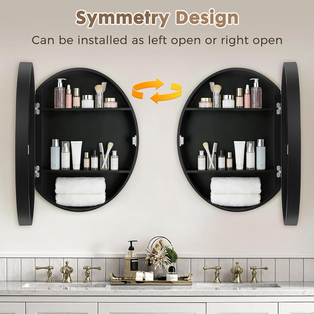 21x18 Inch Oval Medicine Cabinet with Mirror Wall Mounted | Mirror with Concealed Shelves, Premium Wooden Frame &
