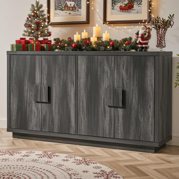 63" Sideboard Buffet Cabinet, Wooden Kitchen Coffee Bar, Black