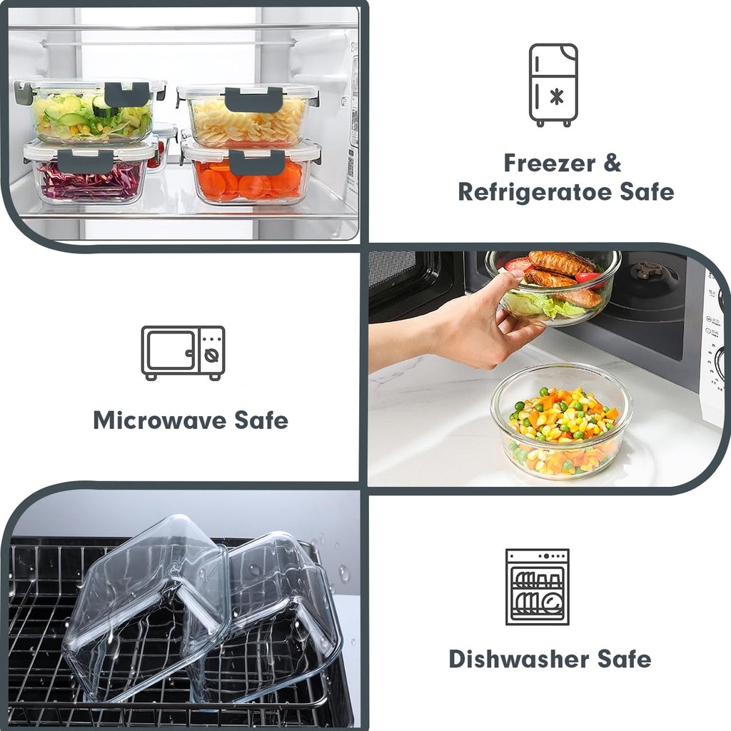 30 Pieces Glass Food Storage Containers Set with Lids, Grey