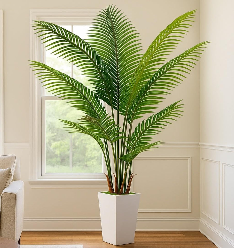 7FT Artificial Palm Tree, Tall Artificial Tree Plants with Fake Plants, Large Faux Plants Indoor with Lifelike Leaves