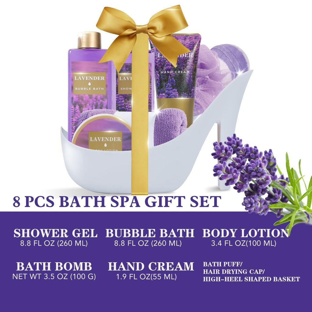 Gifts for Women 8pcs Relaxing Lavender Gift Set for Women High Heel Spa Gift for Womens Birthday Gifts for Womens Mom