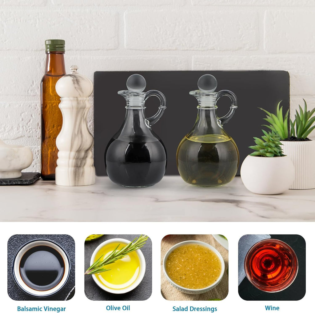 Clear Glass Oil and Vinegar Cruets, Salad Dressing Dispensers with Airtight Stoppers - Set of 2