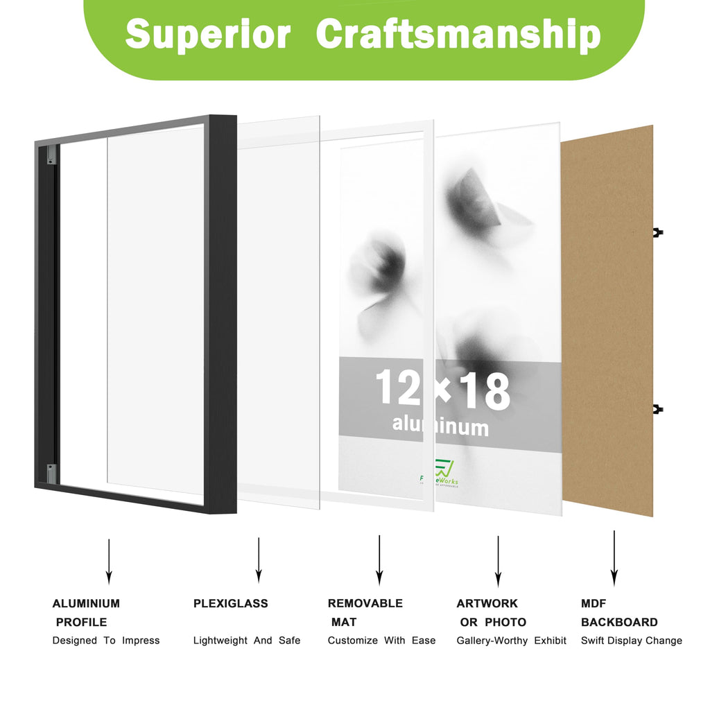 24x36 Brushed Aluminum Poster Frames - Modern Brushed Metal Design w/Shatterproof Plexiglass, Perfect for Posters