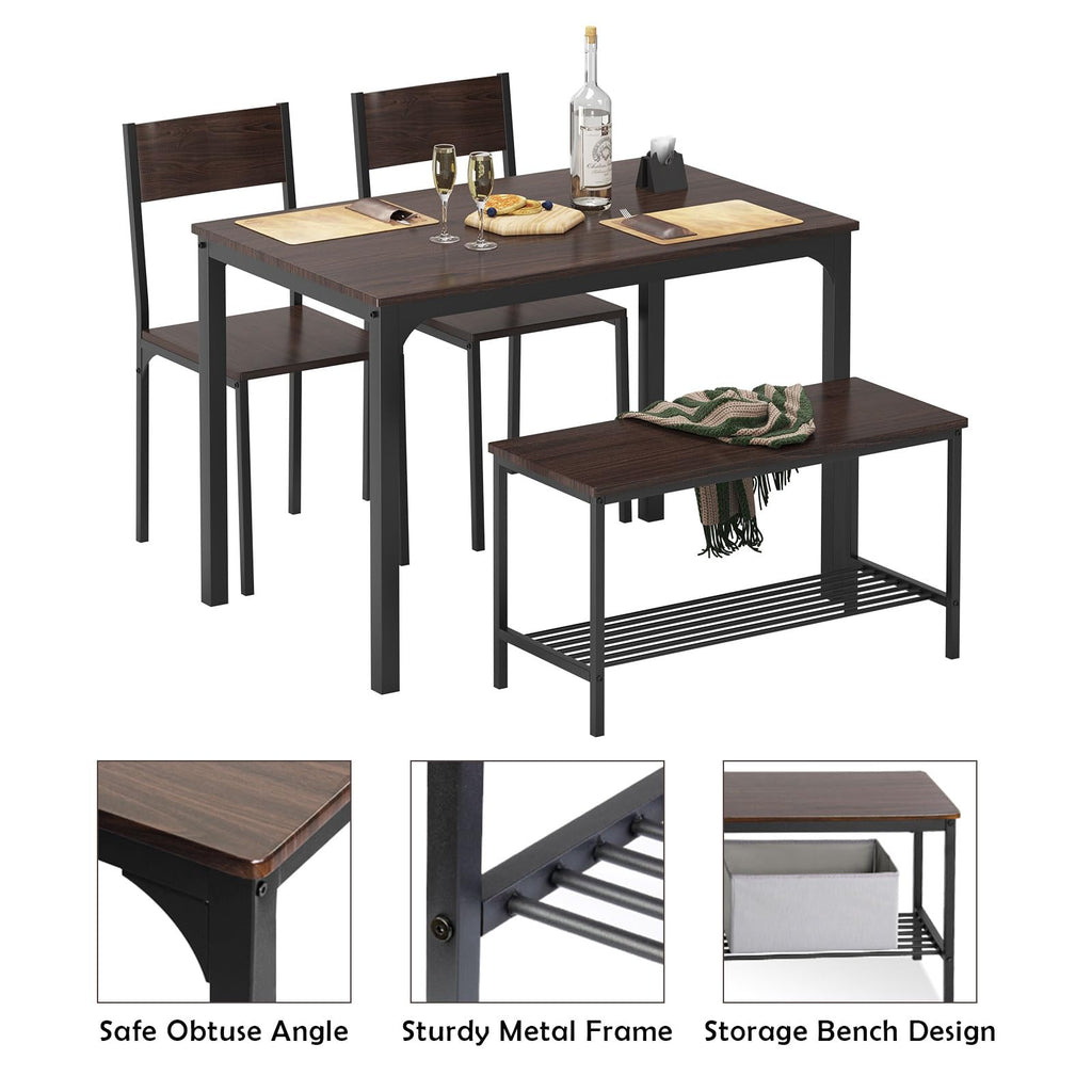 Kitchen Table Set for 4, Nesting Table with 2 Chairs & Bench, Oak