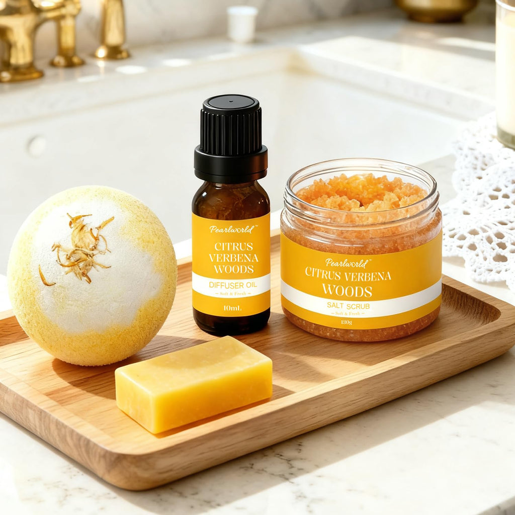 Birthday Gifts for Women, Bubble Bath Gift Box with Beautiful Aroma Diffusing Stone & Diffuser Oil, Citrus - Set of 7