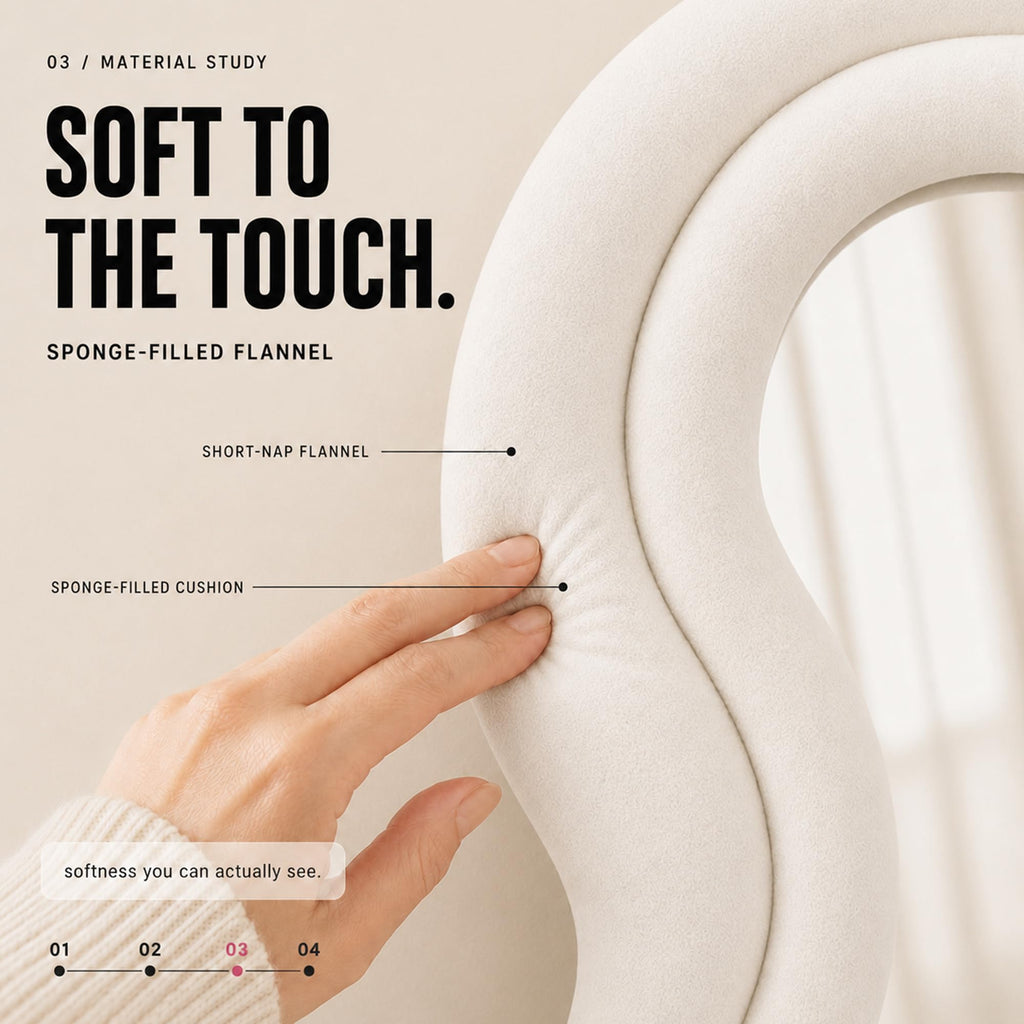 63"x24" Full Length Floor Mirror, Irregular Wavy Wave Arched Design, Wall Mounted or Leaning Standing, Flannel
