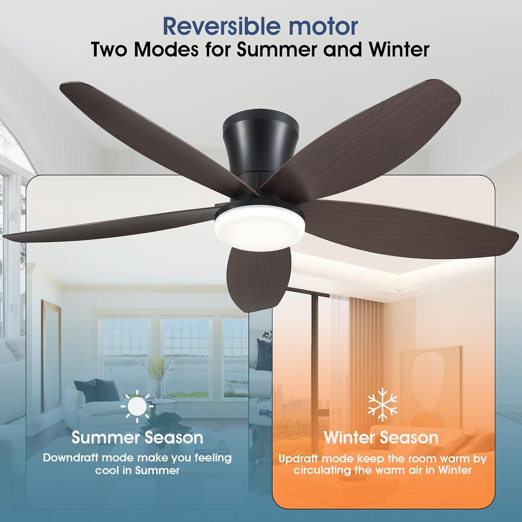 Ceiling Fans with Lights-42 Low Profile Ceiling Fan with Light and Remote/APP Control,Flush Mount,DC Reversible,LED Dimmable Modern Ceiling Fans for Bedroom,Indoor/Outdoor Patio Use(Brown) A101-B0CZHK7SH1