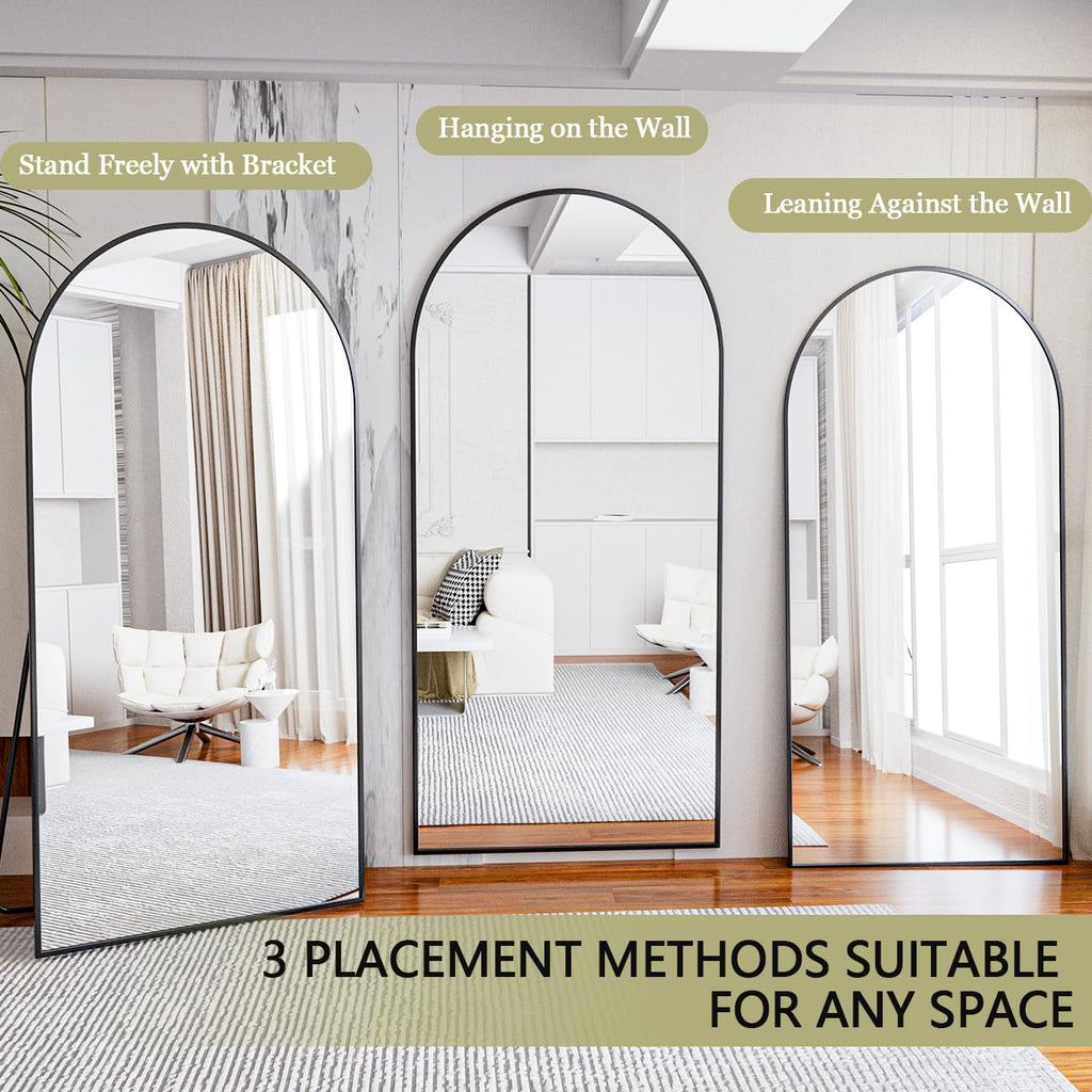 71" x 30" Arch Floor Length Mirror with Stand, Black