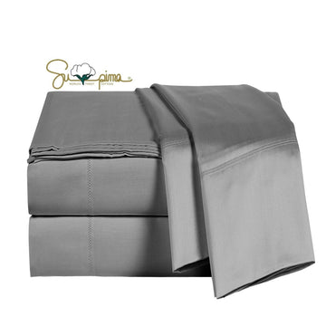 100% Supima Cotton Sheets 600 Thread Count, Bed Sheet Set Sheets 4 Pieces, Soft & Silk Sateen Weave, Fits
