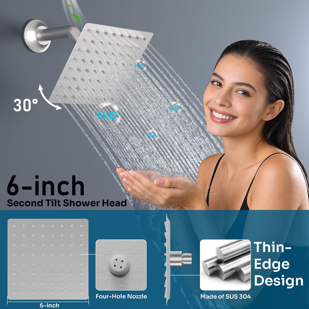 Shower Faucet Set with Glowing Icon Valve, 2 In 1 Functions Ceiling Mount 14x20inch LED Shower Head with 6 Inch