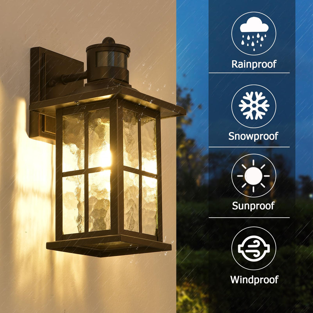 Motion Sensor Porch Light Black Dusk to Dawn Outdoor Wall Lantern