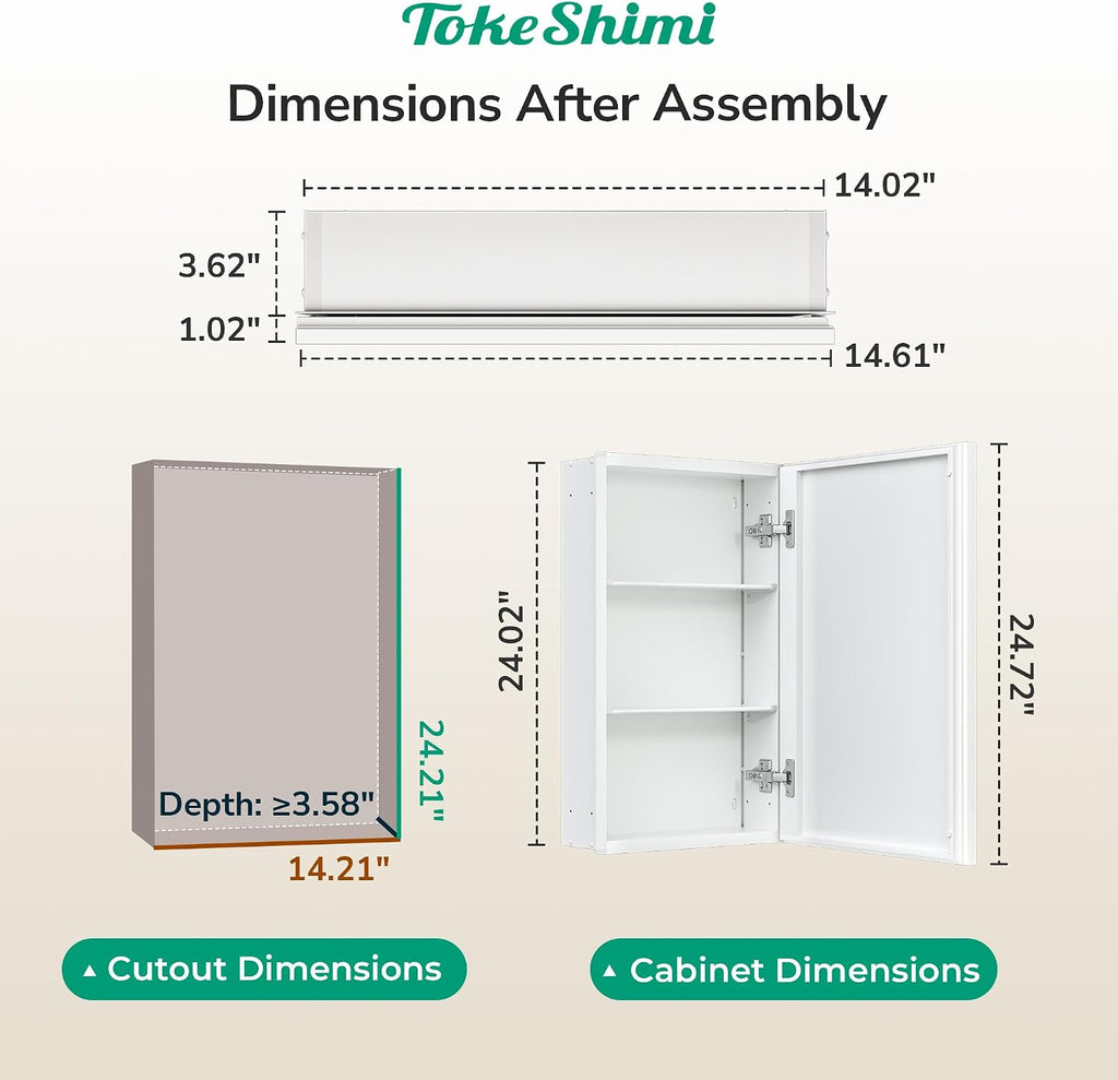 14 x 24 White Recessed Medicine Cabinet with Mirror, Assembly Required, Bathroom Medicine Cabinet with Mirror