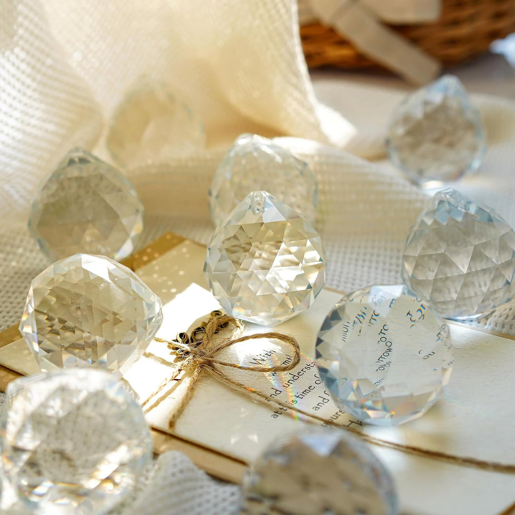 10Pcs 40mm Crystal Ball Prisms Clear Hanging Crystals - with 2026 Star Charms, Chandelier Crystals Replacement