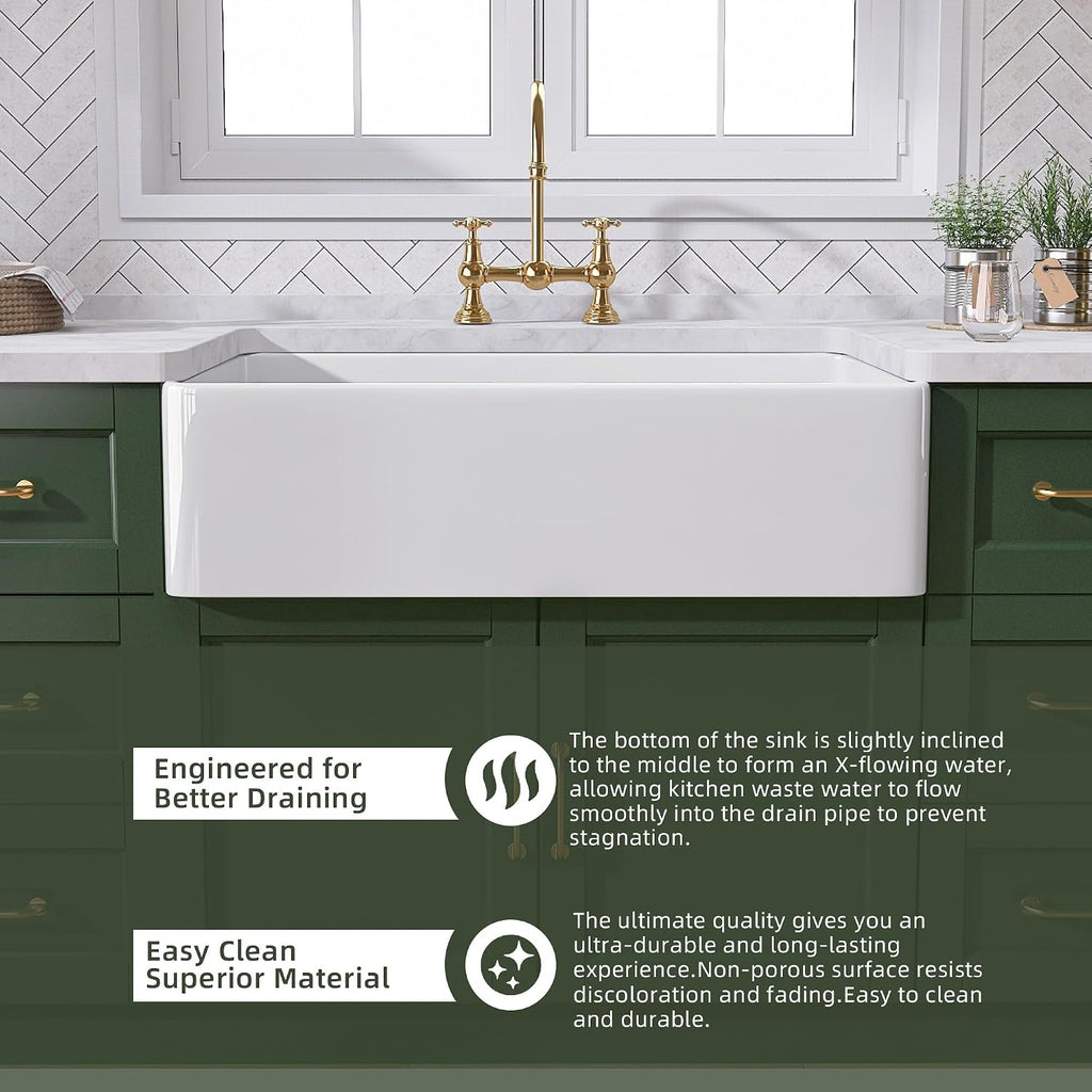 White Farmhouse Sink 36 inch Fireclay Farm Sink Apron Front Single Bowl Kitchen Sinks Deep Large Capacity Porcelain