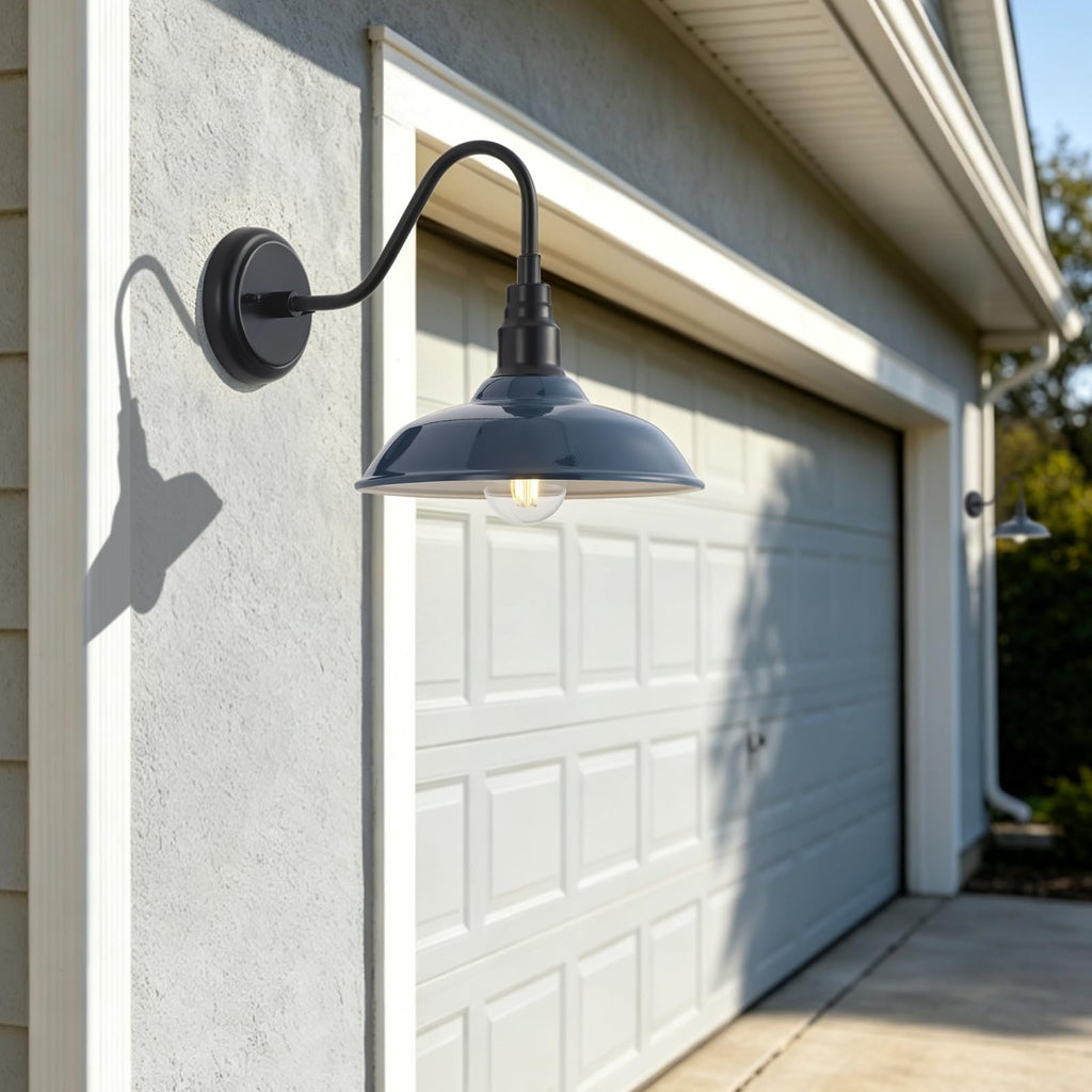 10 Inch Dome Gooseneck Lights Outdoor, Indigo Blue Exterior Barn Light, Outdoor Farmhouse Lights Fixture, Outside