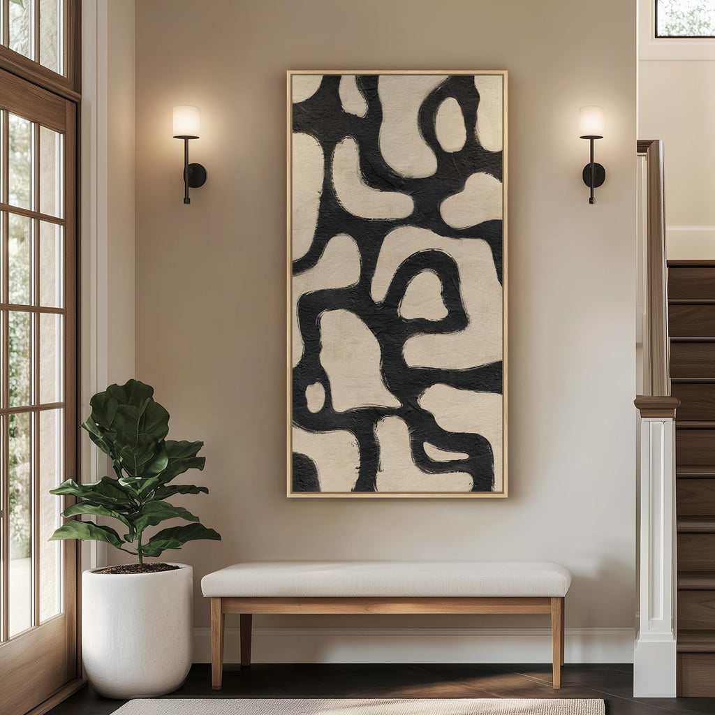 Extra Large Framed Abstract Mid Century Wall Art, 60x30 In
