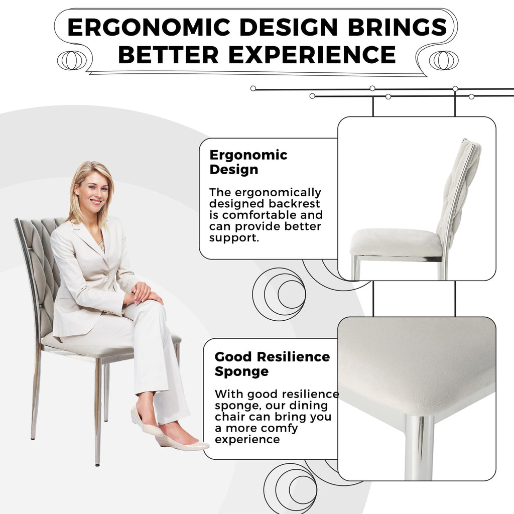 Light Grey Velvet Dining Chairs Set of 4, Modern Upholstered Kitchen Chairs