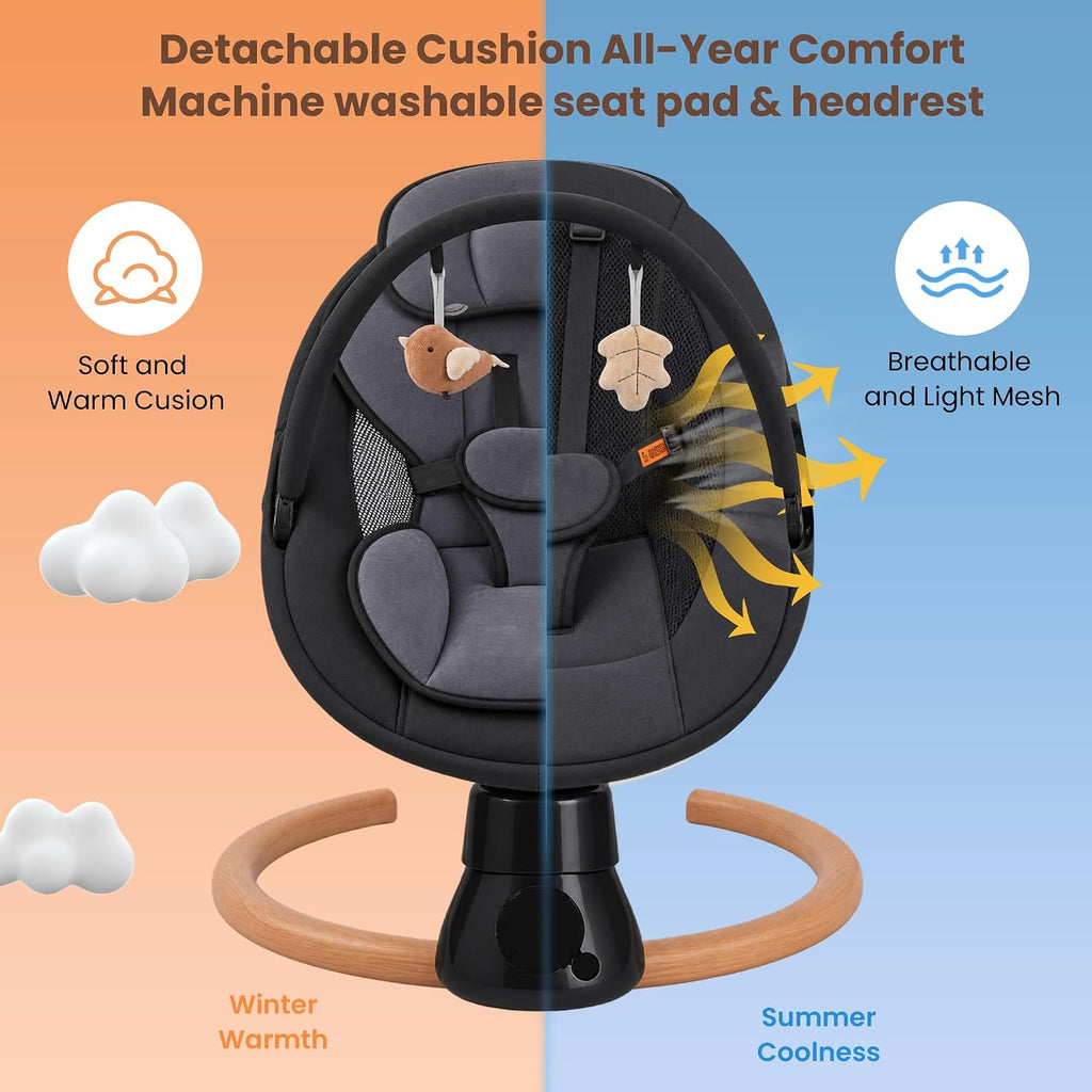 Black Smart Electric Baby Swing for Infants with 10 Preset Melodies