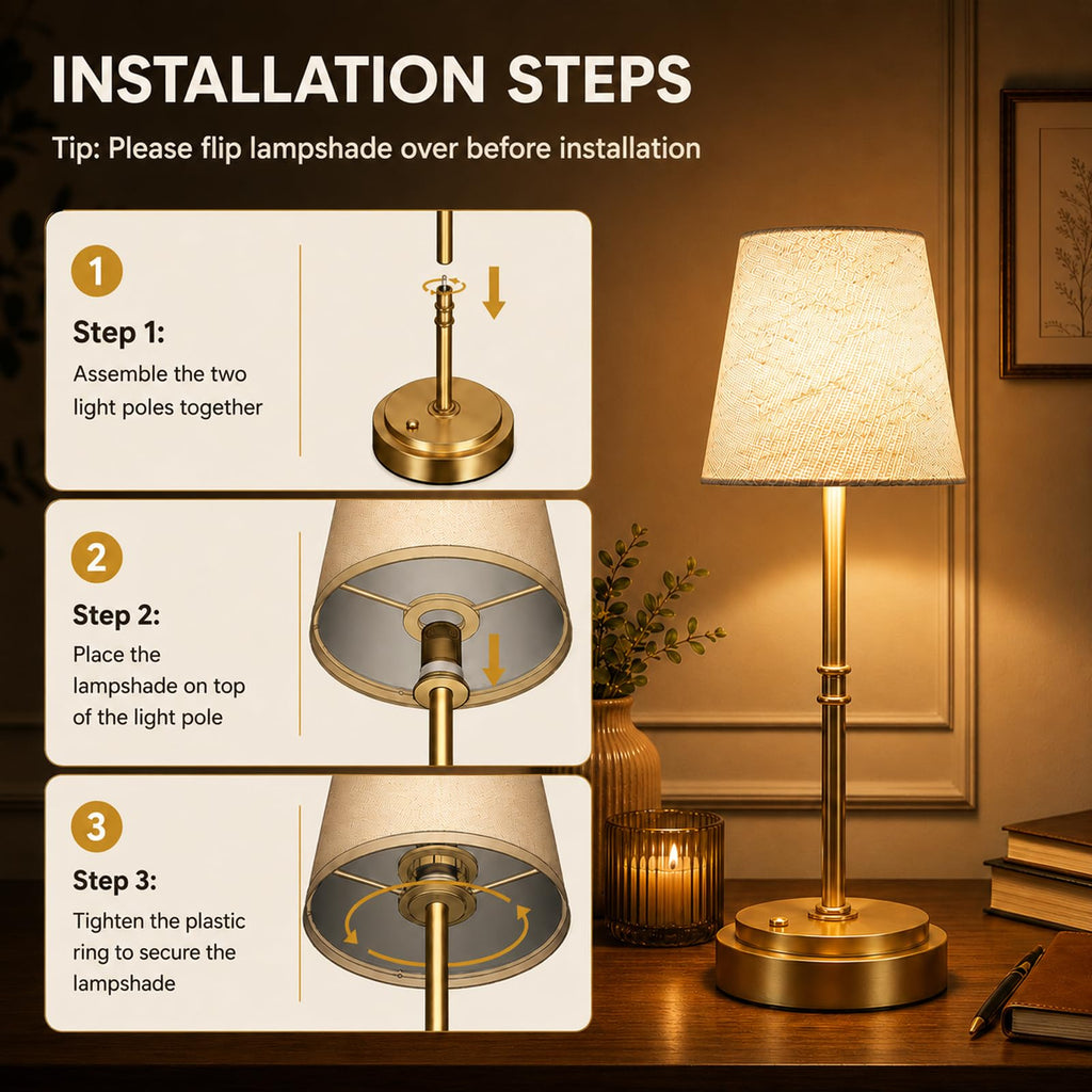 Rechargeable Cordless Table Lamp, Nightstand to End Table,Gold,1 Pack