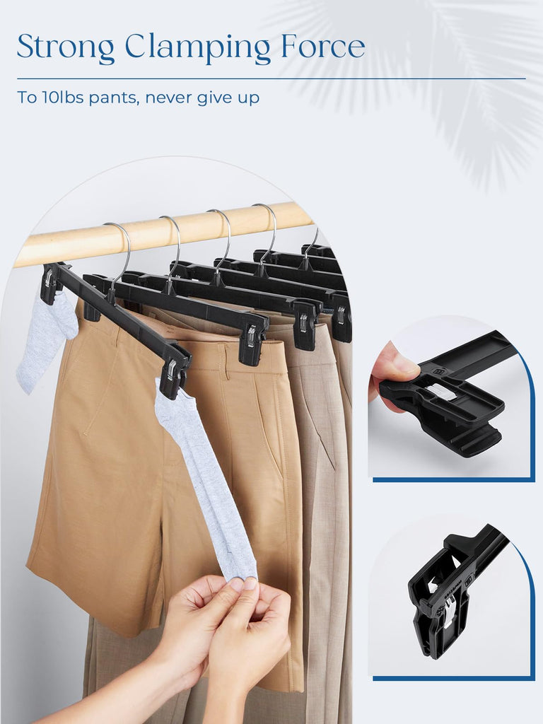 Smartor Black Pants Hangers 30 Pack, Skirt Hangers with Clips, 14 Inch